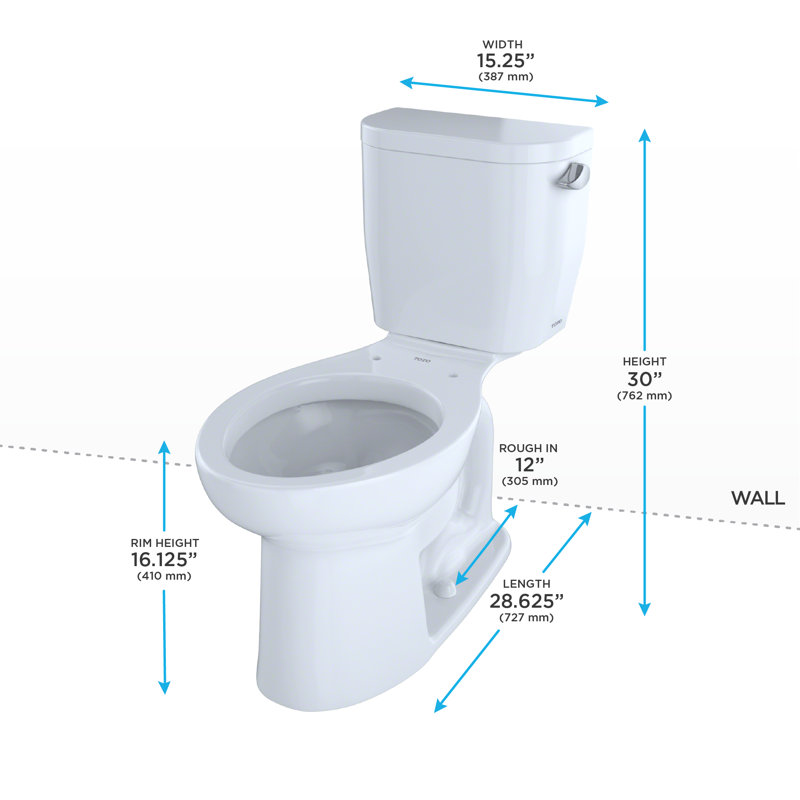 Entrada™ 1.28 GPF Elongated Two-Piece Toilet (Seat Not Included), Right Hand Lever, Cotton White