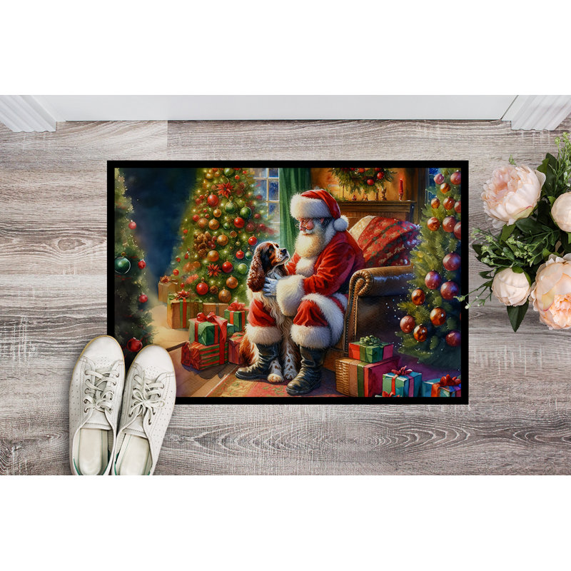 Paillasson Welsh Springer Spaniel and Santa Claus, L 18 po x L 27 po