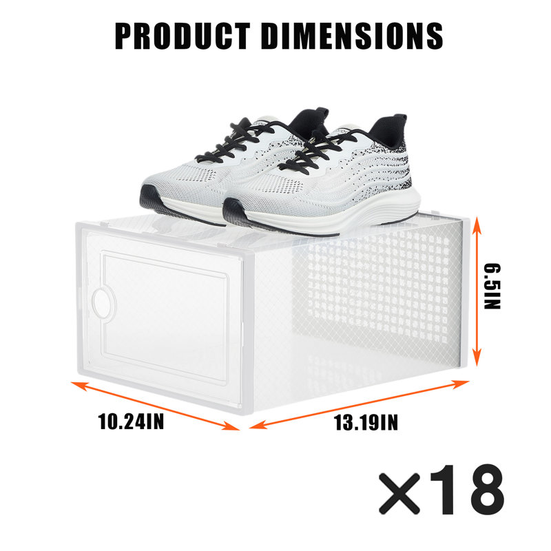 18 Pair Shoe Storage Box, 39 cm H x 33 cm W x 50.5 cm D, White