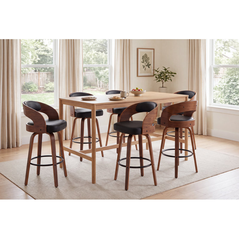 Tabouret de comptoir pivotant moderne de 26 po avec cadre en bois cintré, Black