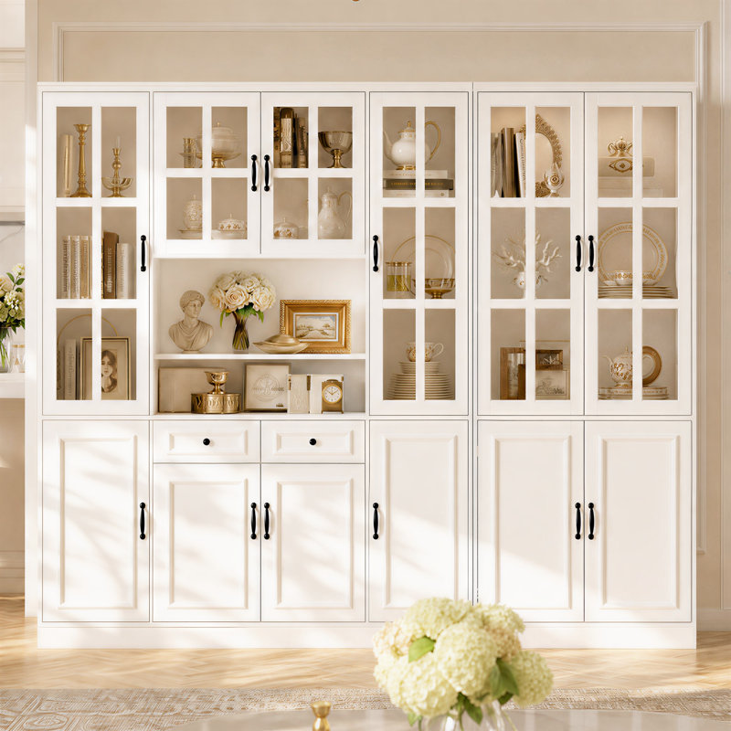 Ensemble de 2 armoires de rangement modulaires de 94,5 po avec portes en verre trempé, 20 tablettes et rangement réglable