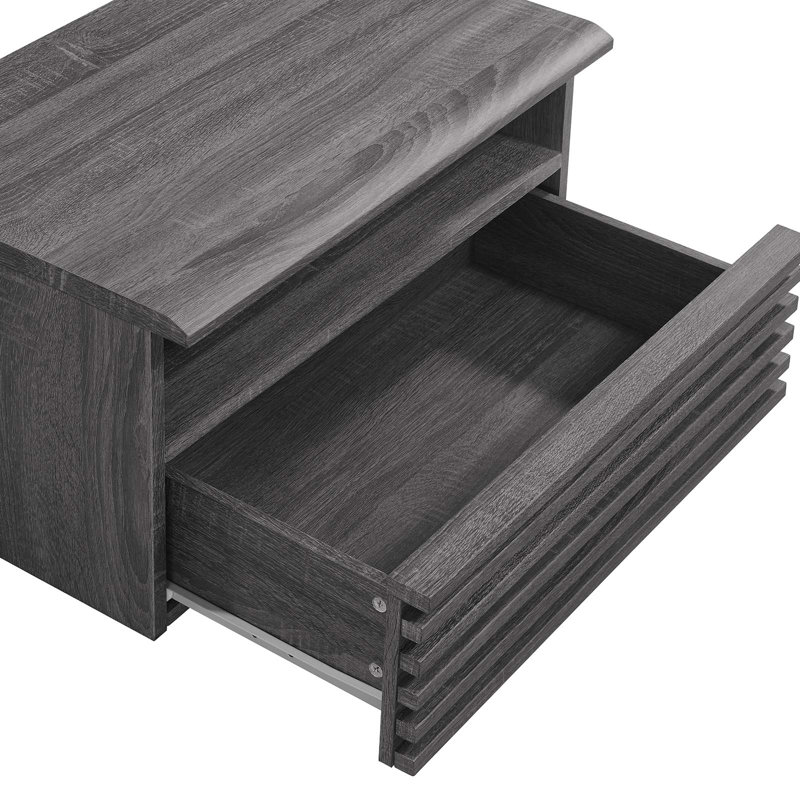 Charcoal Mid-Century Modern Wall-Mount Nightstand with Drawer