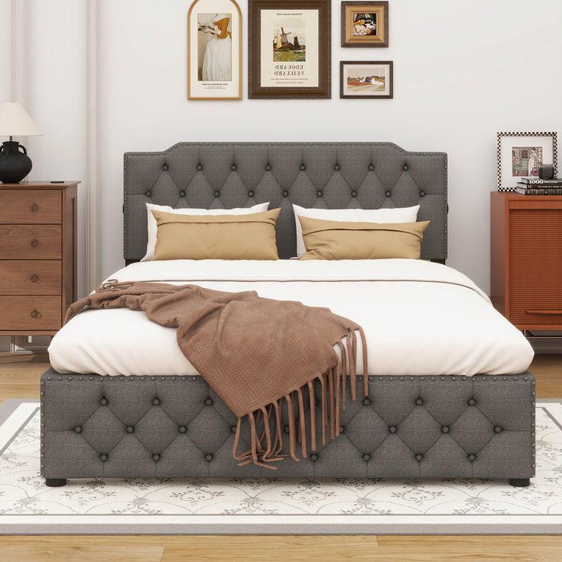 Brigita Upholstered Panel Storage Bed, Gray