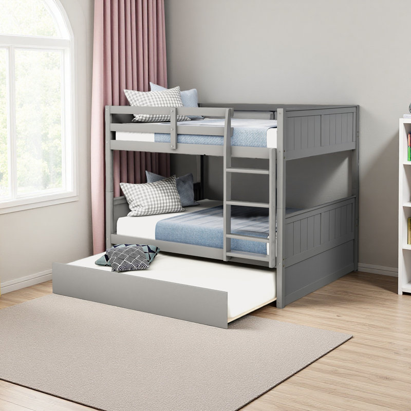 Lit superposé double au-dessus de double avec lit gigogne simple, Gris
