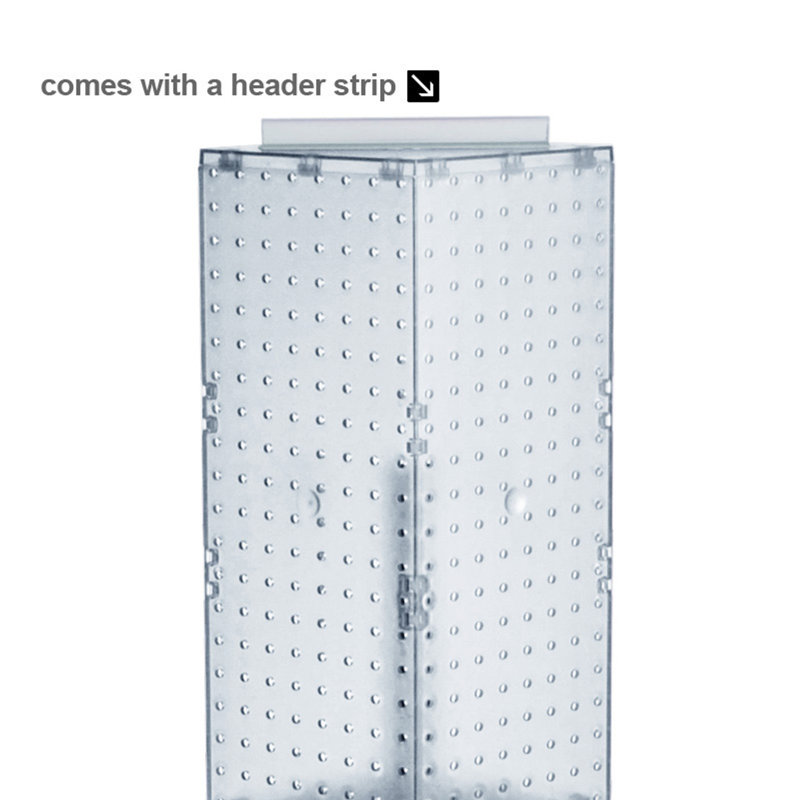 Présentoir à quatre côtés en panneau perforé sur base pivotante à roulettes. Tour Spinner Rack. Taille du panneau: l 8 po x H 60 po