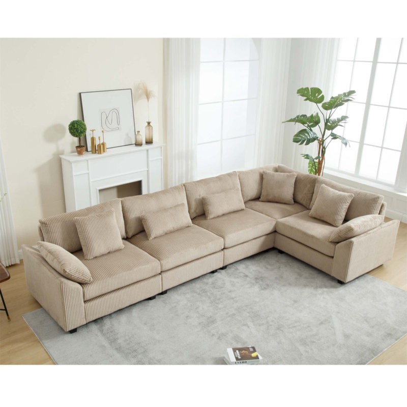 Ensemble de canapé modulaire surdimensionné surdimensionné, canapé rembourré à siège profond en velours côtelé pour 5 personnes