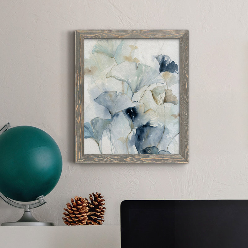" Indigo Ginkgo I " Painting Print, 37.5" H x 27.5" W x 1" D, Grey