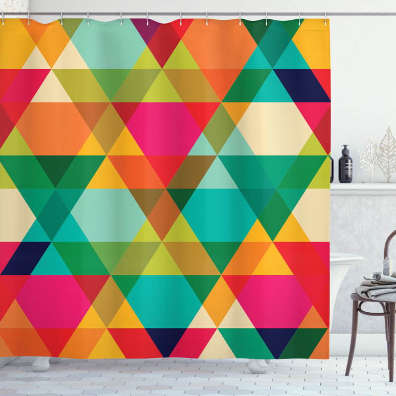 Geometric Shower Curtain with Hooks Included, 75" H x 69" W
