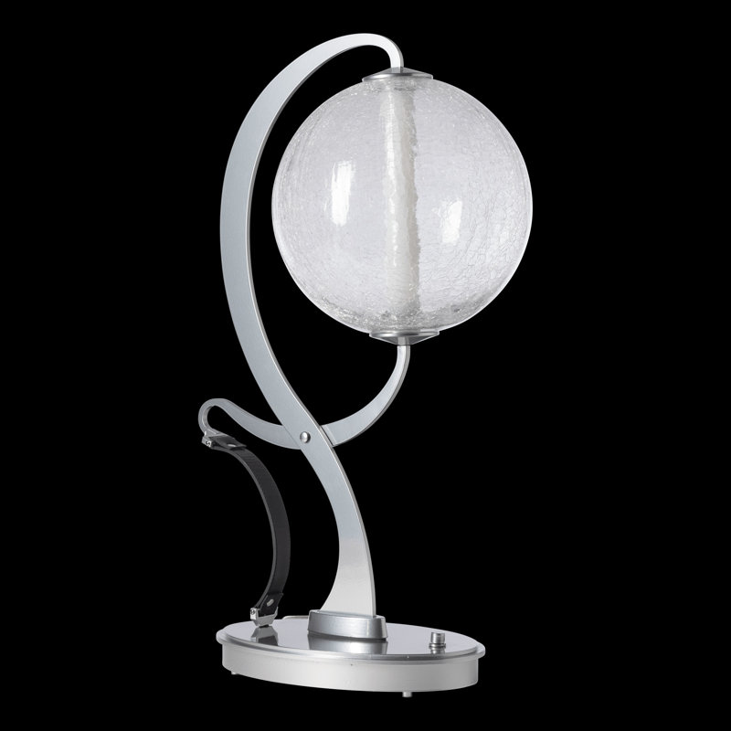Pression Table Lamp, White, Crackle, Black Leather
