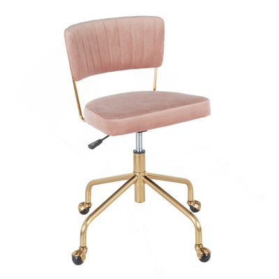 Chaise de travail contemporaine en métal doré et velours rose Tania par Lumisource