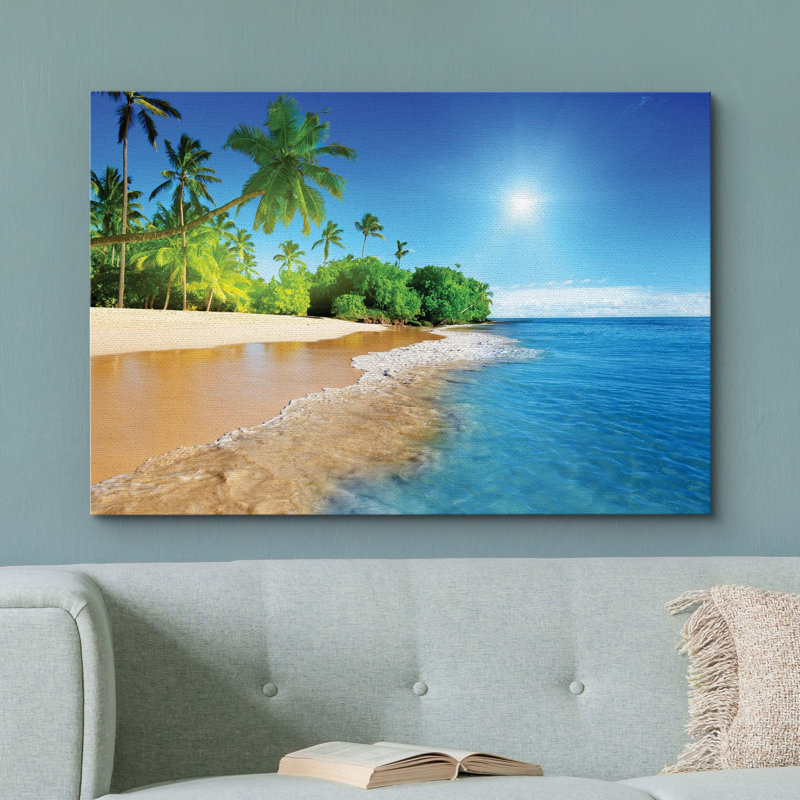 «Coastal Beach Palm Trees on Tropical Beach», art sur toile, Toile tendue, H 16 po x l 24 po