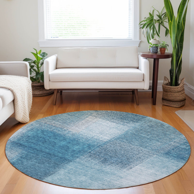 Premium Machine Washable Tweedy Denim Rug, Round 8'