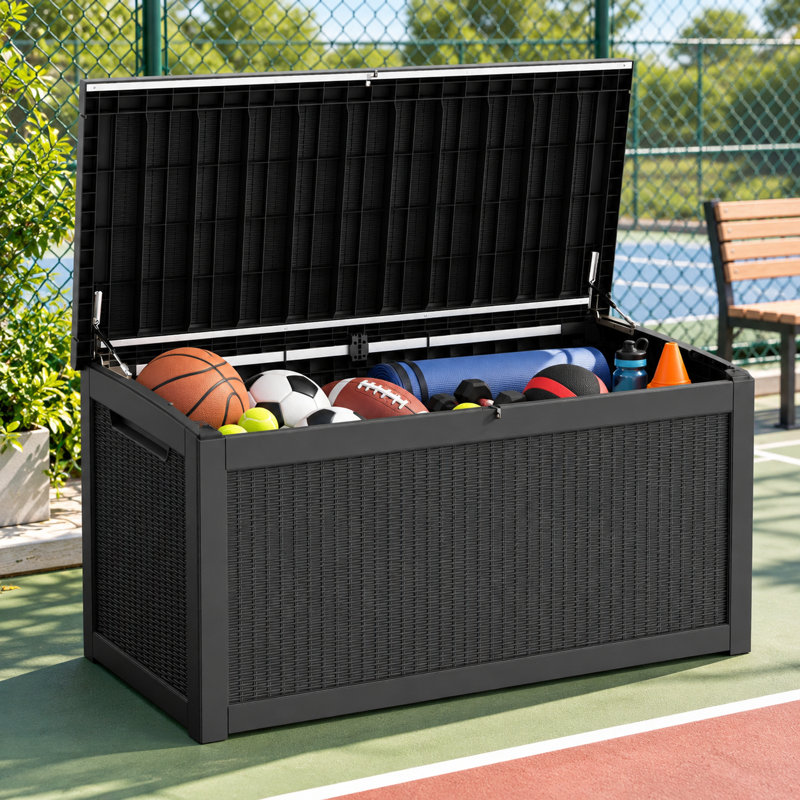330 Gallons Weatherproof Resin Lockable Deck Box, Black
