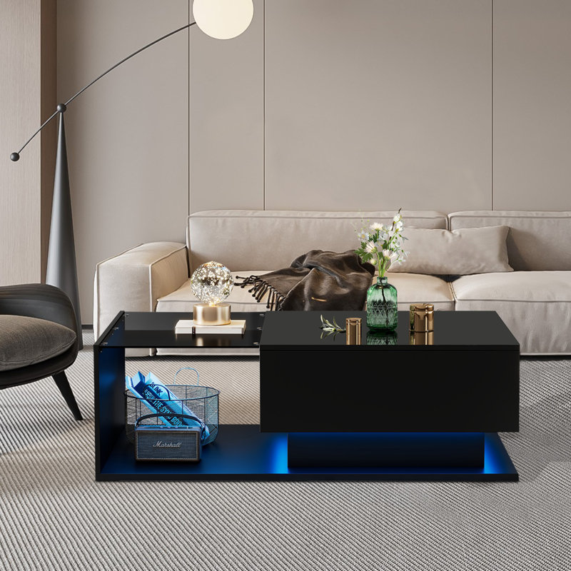 Solid Coffee Table with Storage, Black