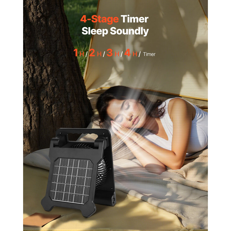 10000Mah Rechargeable Solar Fan With LED Lantern, 7 Inch Portable Fan Cordless With 4W Foldable Solar Panel, 4-Speedand Timerand Quiet,USB Battery Powered For Camping Tent Worksite Office Desk