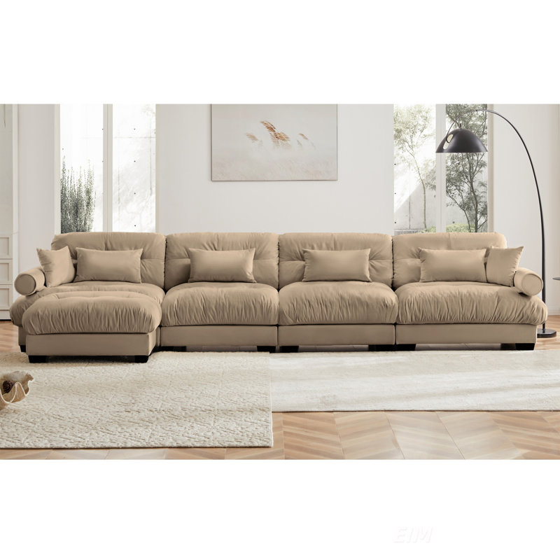 Canapé modulaire de 166 po de largeur, Velours brun clair
