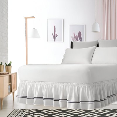 400TC Sateen Solid Cotton Double Embroidered Wrap Around Bed Skirt Upto 50" Drop Length