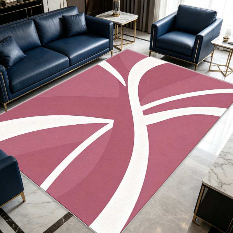 Pink Abstract Curved area rugs for Living Room, Soft and Comfortable, Suitable for all seasons, easy to maintain, machine washable Indoor floor mat, Under Table Farmhouse suitable for Bedroom, Dining Room, Study,  Balcony, Home Decor Patio