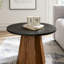 Table basse ronde robuste en bois avec pied central et motif d'arbre