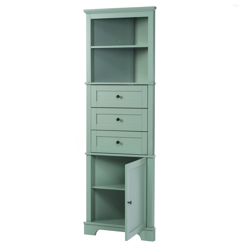 Triangle Tall Cabinet With 3 Drawers And Adjustable Shelves For Bathroom, Kitchen Or Living Room, MDF Board With Painted Finish