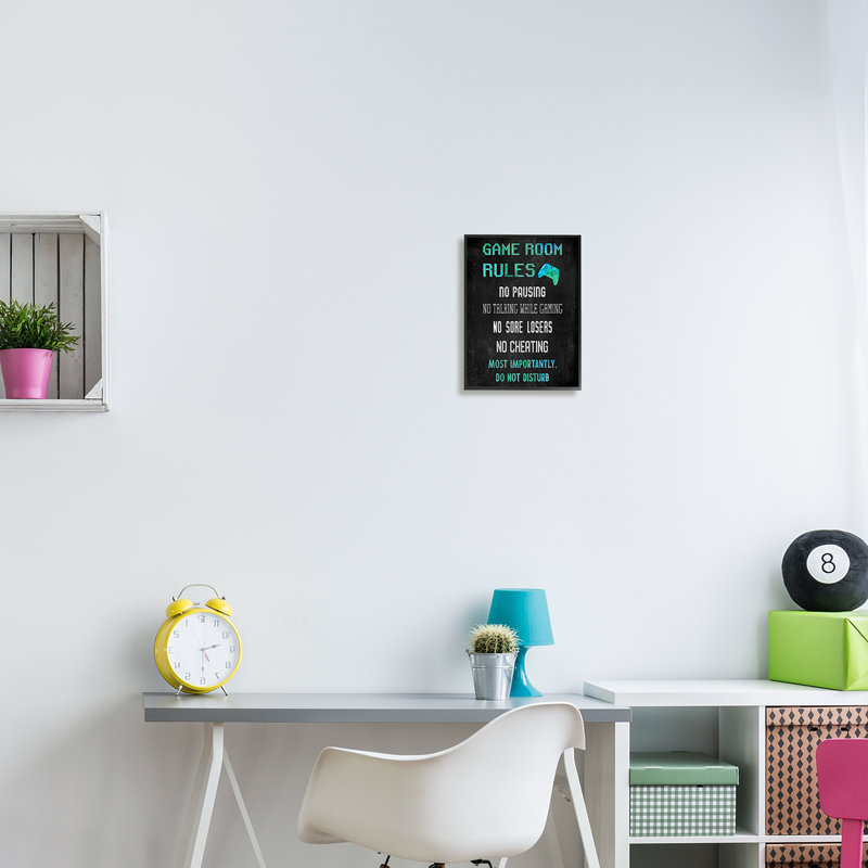 Black Framed Vintage Game Room Rules Canvas Art for Kids