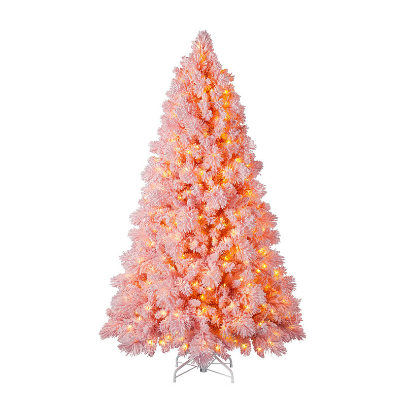 Arbre de Noël artificiel enneigé Home Heritage, H 6,5 pi, Rose