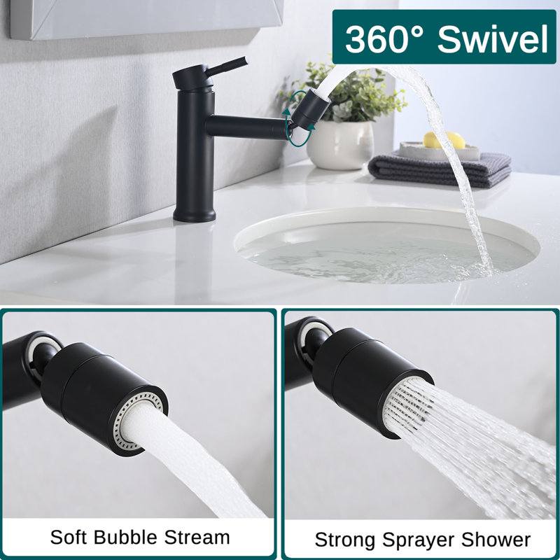 Single-Hole Single-handle Bathroom Faucet with Drain Assembly, Matte Black