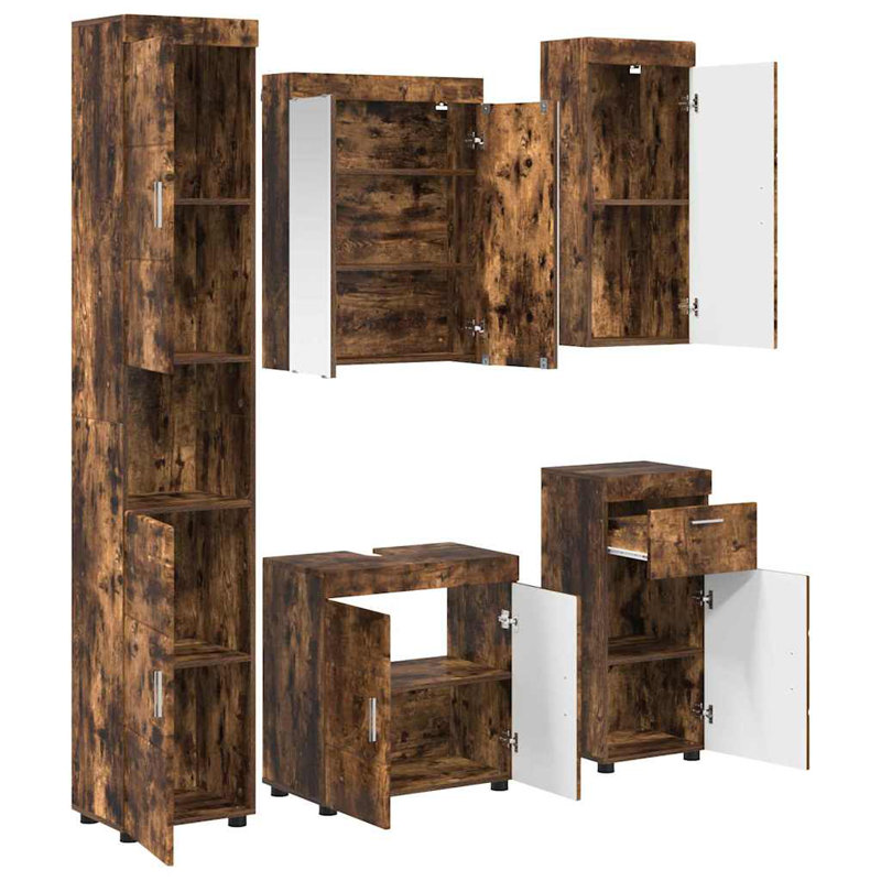 Vanity & Mirror Set, Dark Wood