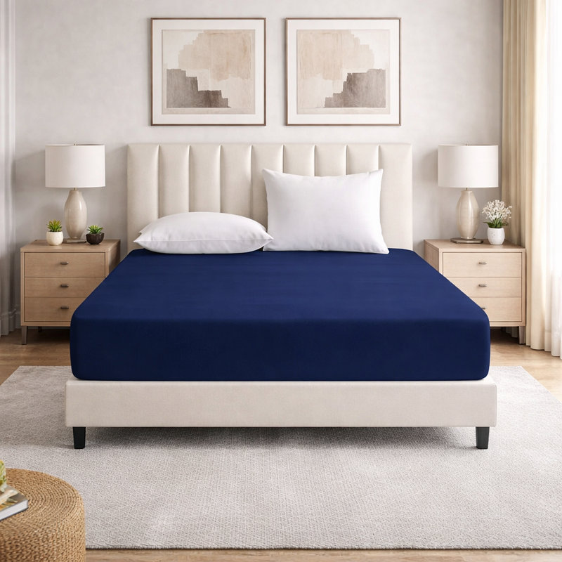 Super Luxury Microfiber 25 cm Plain Fitted Sheet , Kingsize (5'), Navy