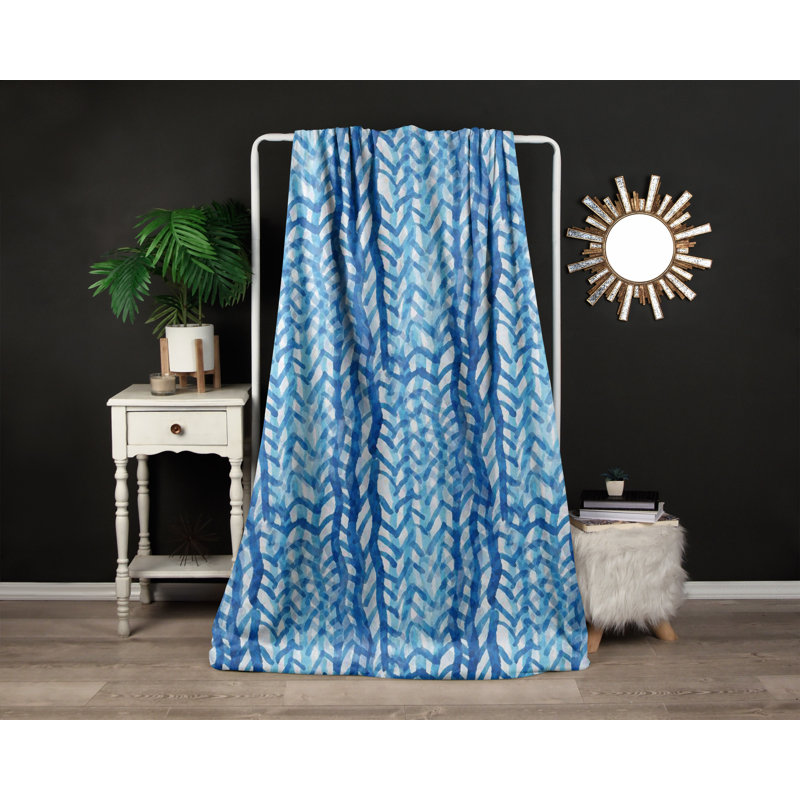 Throw Blanket, 68" W x 80" L, Striped/Abstract, Blue/White