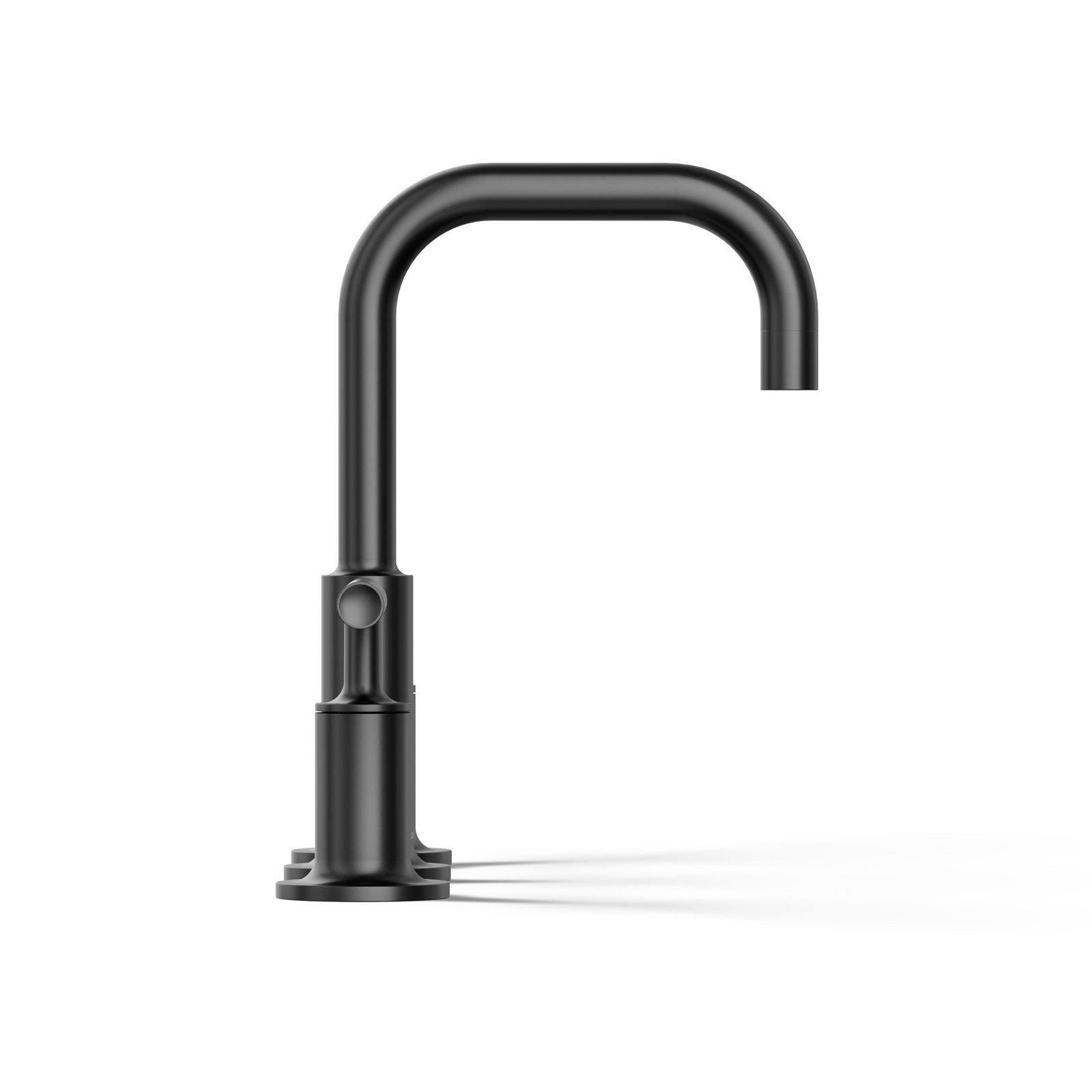 Purist Widespread Faucet with Drain Assembly Low Lever Handles and Low Gooseneck Spout, Matte Black