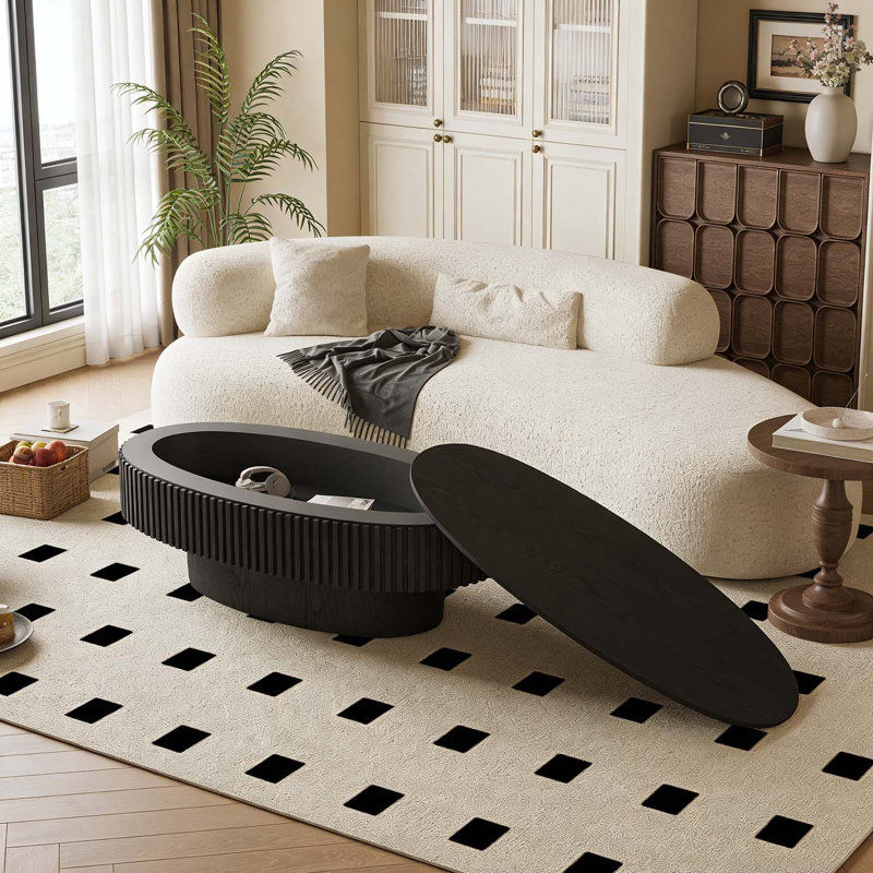 Table basse ovale avec rangement, Noir
