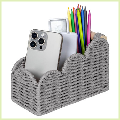 Organiseur de bureau gris festonné à 3 compartiments, porte-télécommandes et porte-pinceaux de maquillage pour la maison, le bureau ou le salon