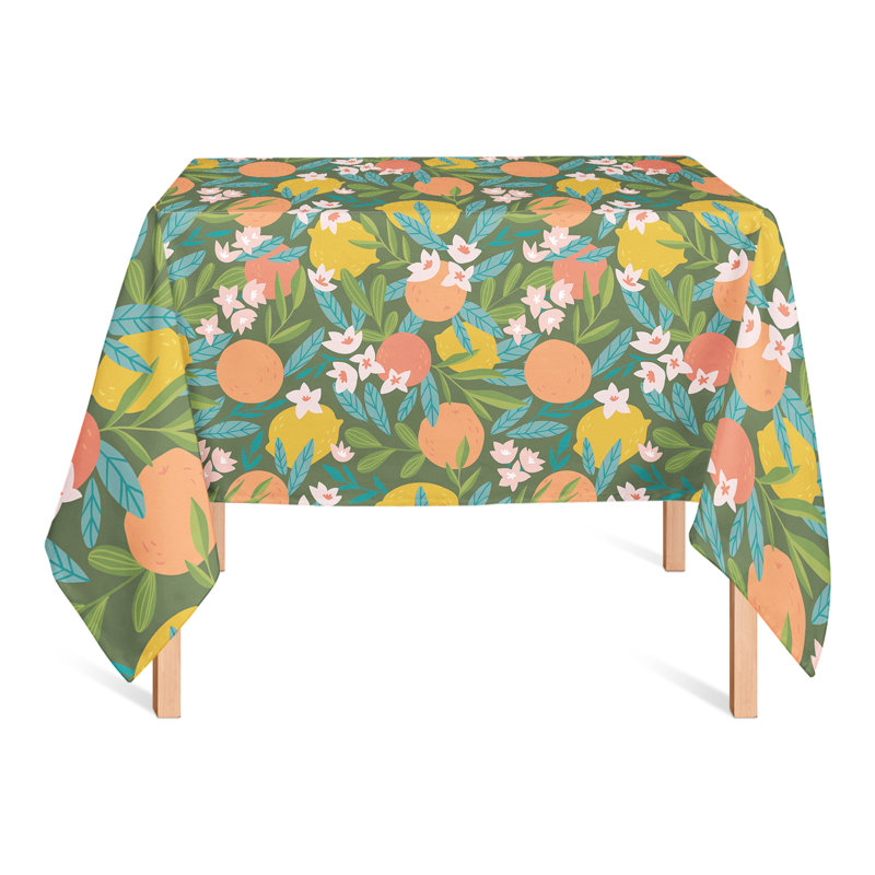 Citrus Fruit Black 2 Tablecloth, Green