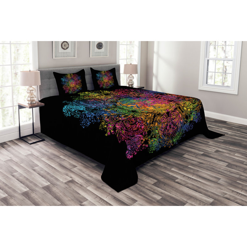 Psychedelic Bedspread Set with Shams, 220 x 264 cm