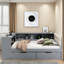 Lit de jour moderne avec tablettes de rangement, 2 tiroirs, station de charge, bureau d'étude et tête de lit tapissier-1219373569-1219373568
