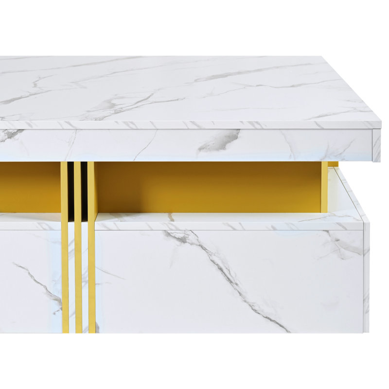 Table basse carrée avec rangement à 4 tiroirs, parfaite pour organiser et améliorer votre espace de vie, Blanc