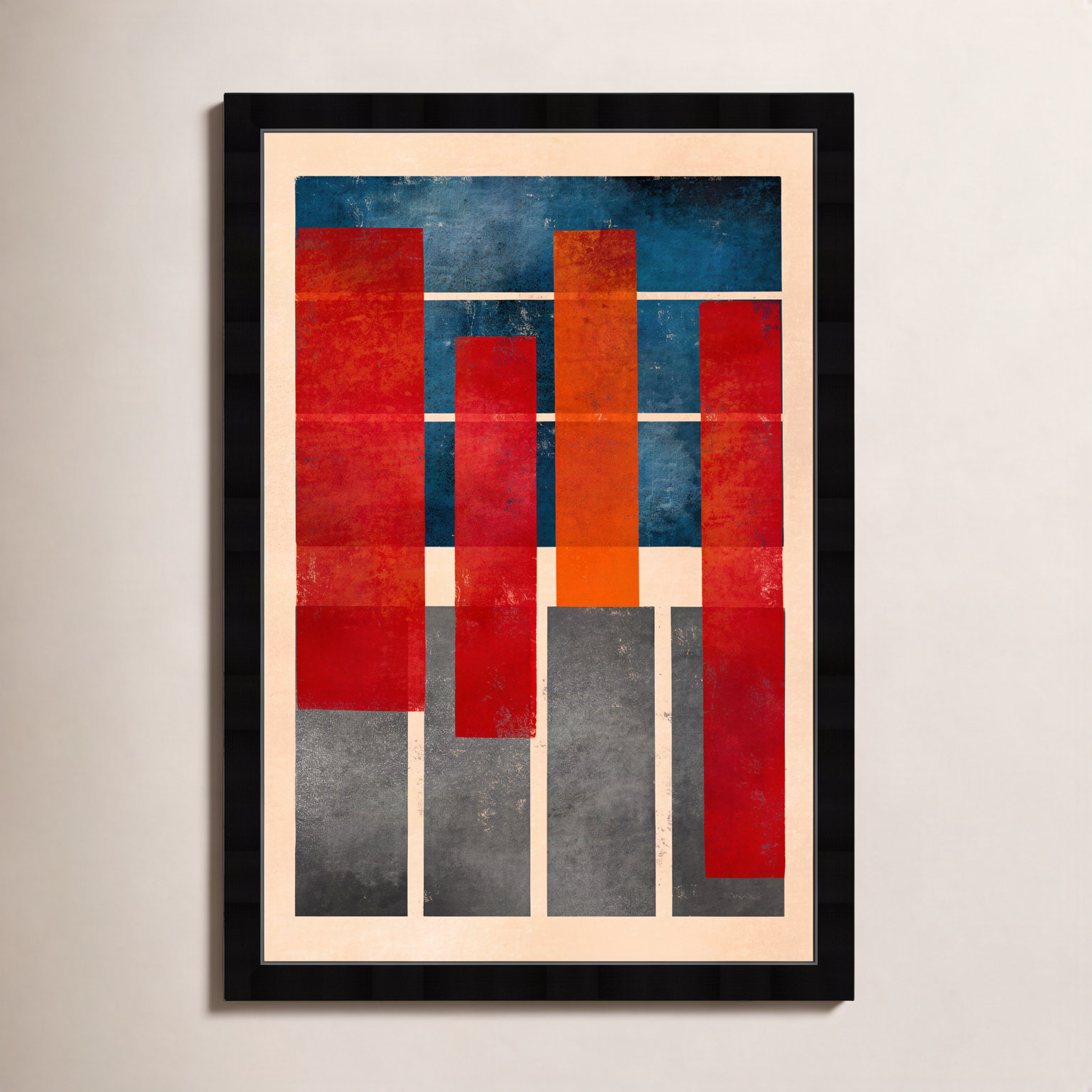 Geometric Red and Blue Print by Oliver Gal, 17" H x 12" W, Black
