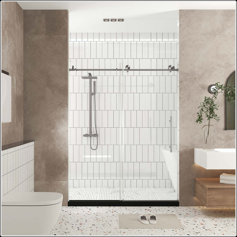 Porte de douche sans cadre 56-60 x 76 - verre de 6 mm, Brushed Nickel