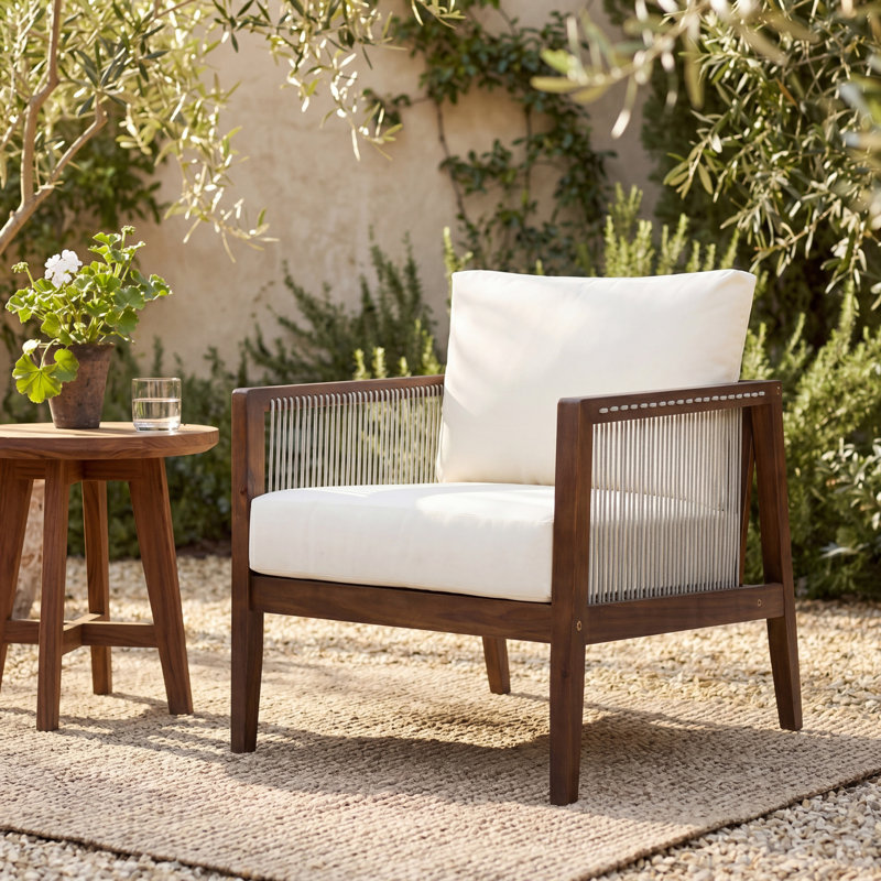 Chaises longues confort pour terrasse, sièges d'extérieur modernes en corde de bois d'acacia