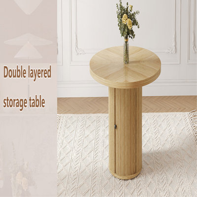 Table de salle à manger ronde en bois de 47,2 pouces avec un design de rangement double couche et une forme de colonne romaine - avec une finition en grain de bois classique, elle crée une atmosphère éternelle et élégante pour votre salon