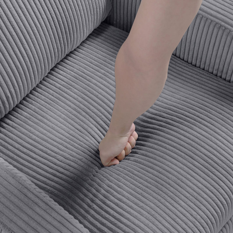 Fauteuil inclinable moderne à dossier poussoir gris foncé en velours côtelé moelleux et confortable pour salon en bois massif 1pc