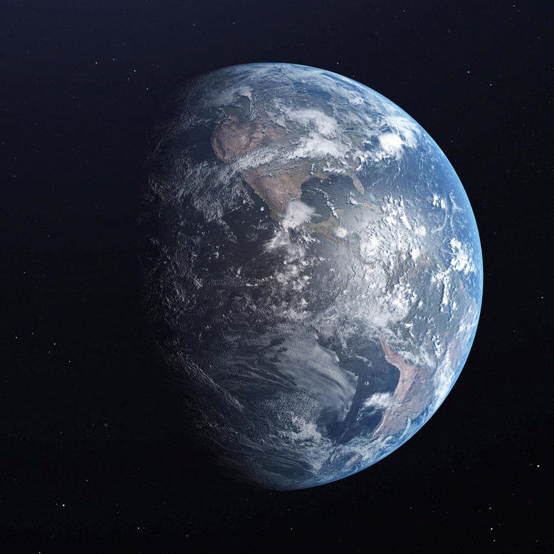 Earth Blue Planet Isolated On Black Background. 3D Render - Wrapped Canvas Painting, 30cm H x 30cm W x 3.8cm D