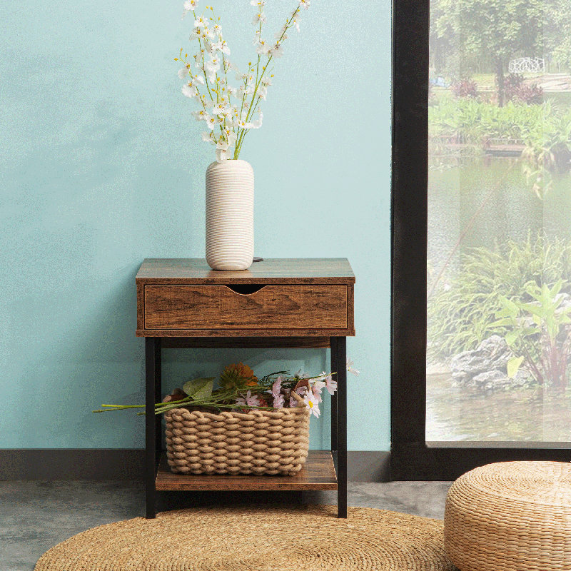Kila Accent Table with Storage - Versatile Small Table for Home Office, Brown, Black