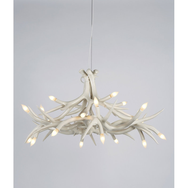 Lustre en bois de cerf Guntar, Nickel poli, 60" Diameter x 35" Height