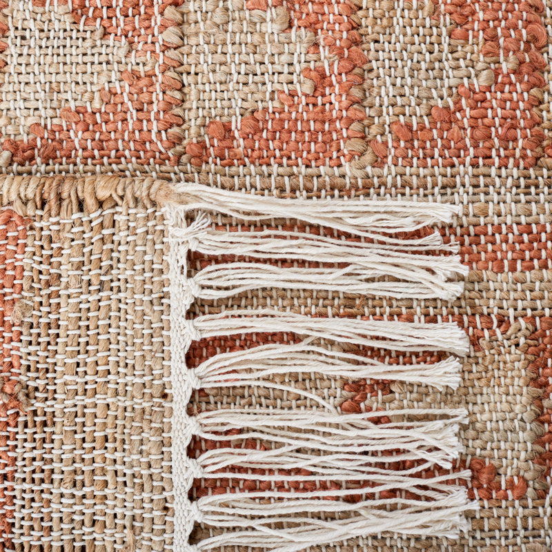 Bel-Air Flat Weave Jute/Cotton Southwestern Rug in Natural/Rust, Rectangle 3' x 5'
