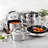 Granitestone Stainless Steel Hammered 10 Piece Nonstick Cookware Set, Stay Cool Handles, Oven & Dishwasher Safe