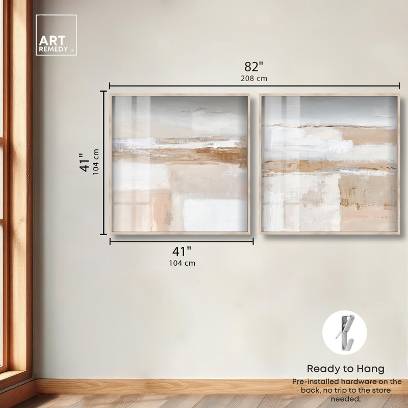 «Neutral Harmony Abstract Art», ensemble de 2 panneaux par Shadowbox , H 41 po x l 41 po, Crème, crème