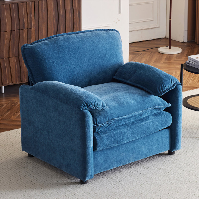 Méridienne surdimensionnée en chenille moelleuse pour un confort et une détente ultimes, Bleu