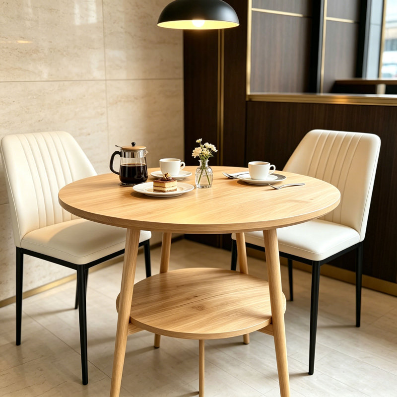 Table de salle à manger compacte ronde pour petit déjeuner, table de salle à manger de style Mid-Century avec 2 chaises rembourrées en polyuréthane